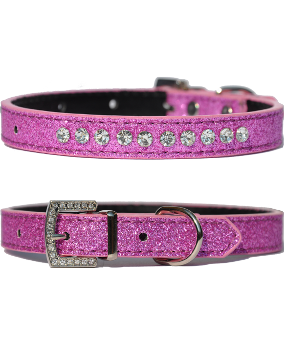 Candy finish grape coloured dog collar with rhinestone studs and a rhinestone buckle