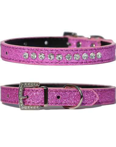 Candy finish grape coloured dog collar with rhinestone studs and a rhinestone buckle