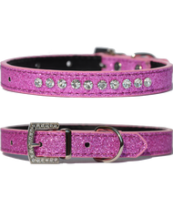 Candy finish grape coloured dog collar with rhinestone studs and a rhinestone buckle
