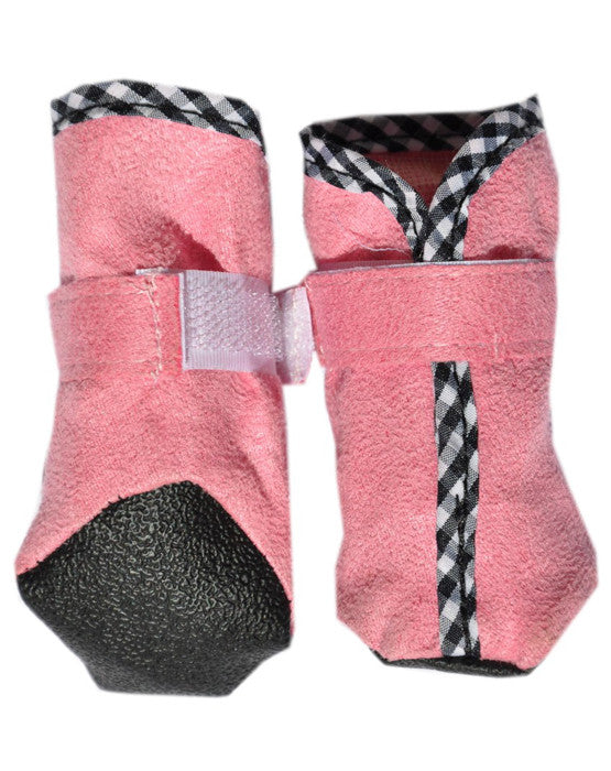 Pink dog shoes with velcro fastening
