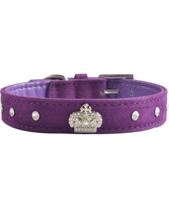 Velvet dog collar ~ Purple with diamantes