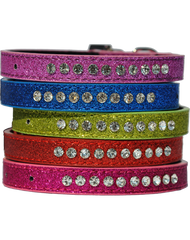 Candy finish lime coloured dog collar with rhinestone studs and a rhinestone buckle