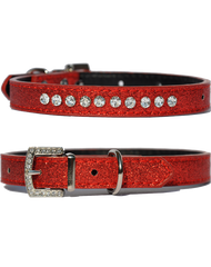 Candy finish strawberry coloured dog collar with rhinestone studs and a rhinestone buckle