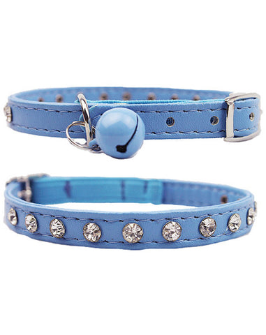 Blue diamante cat & dog collar with bell and safety elastic