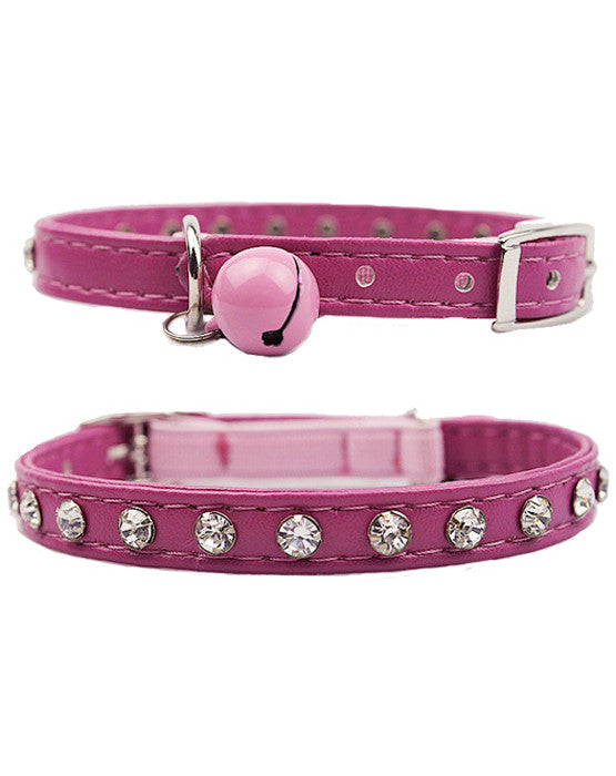Pink diamante cat & dog collar with bell and safety elastic