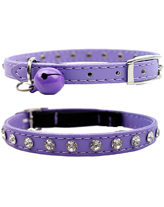 Purple diamante cat & dog collar with bell and safety elastic