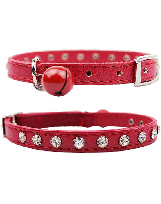 Red diamante cat & dog collar with bell and safety elastic