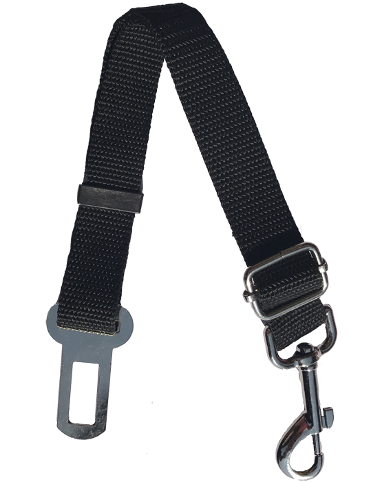 Black nylon seat belt clip for dogs